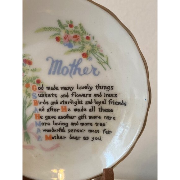 Mini Ceramic Teacup Saucer Plate Plastic Stand Mother Poem Decorative Vintage - Picture 5 of 12